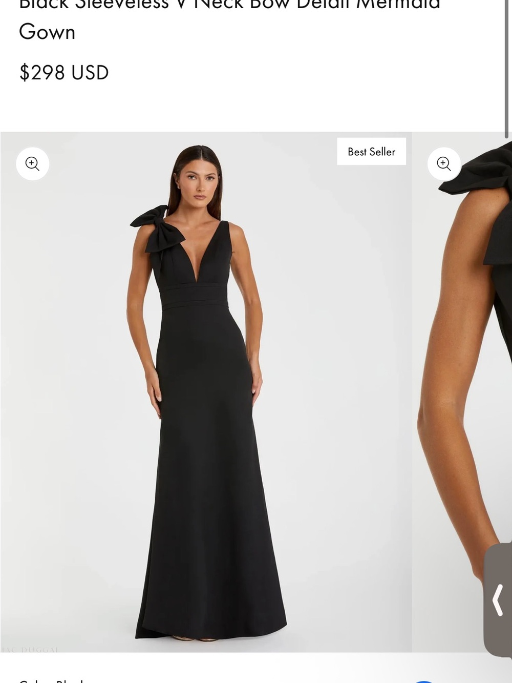 Mac Duggal Black Sleeveless V-Neck Gown with Shoulder Bow